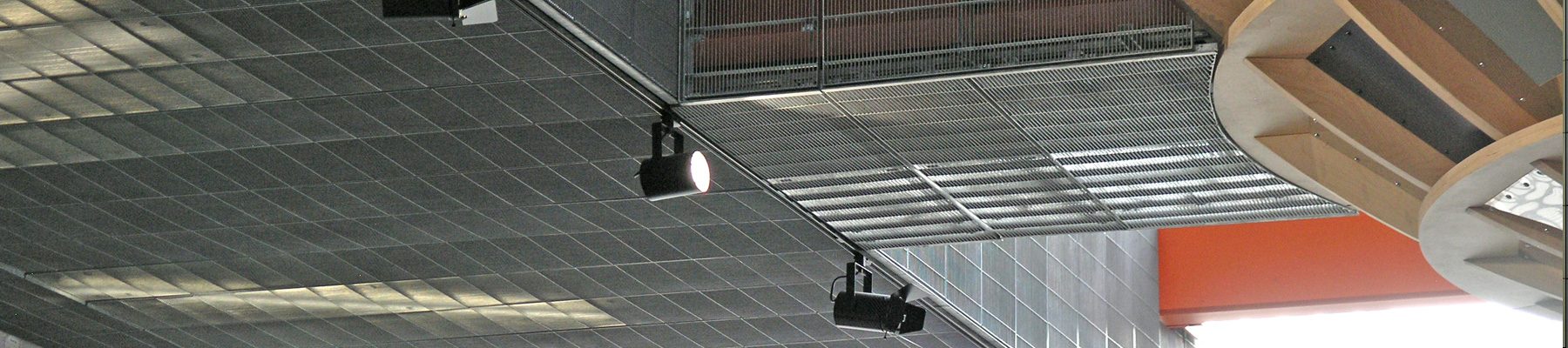 Ceiling panels Stretto 11 grating soffit and fascia cladding Here East banner3 Ceiling panels Stretto 11 grating soffit and fascia cladding Here East banner3