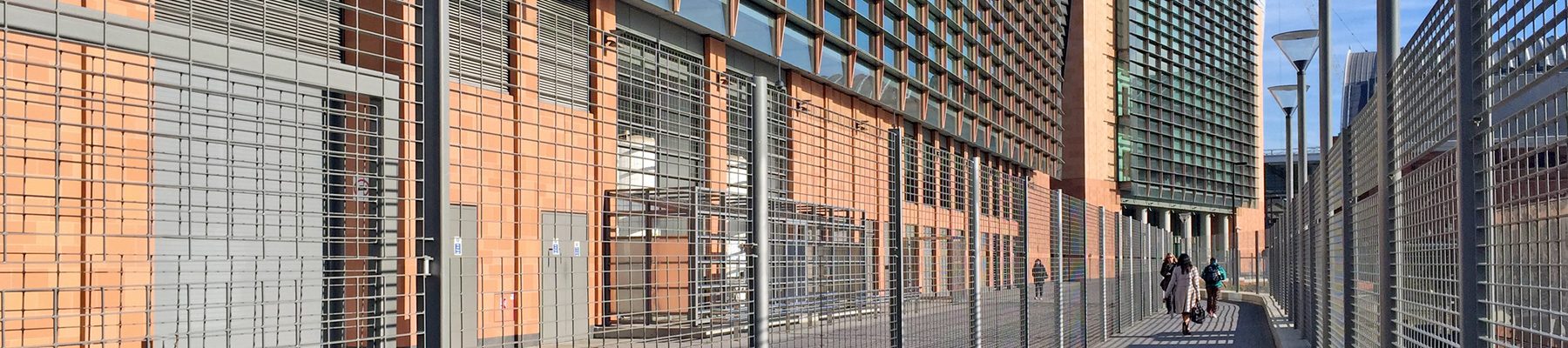 Roma 4 bespoke grating fence Francis Crick with dual purpose integrated lighting post banner 2 Roma 4 bespoke grating fence Francis Crick with dual purpose integrated lighting post banner 2