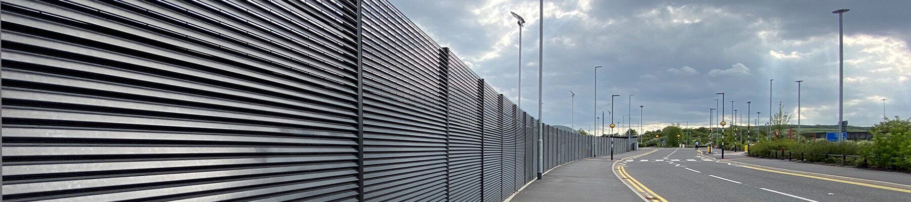 Leeds United 10 banner Steel louvred fencing for screening coach park at Leeds United Football Club